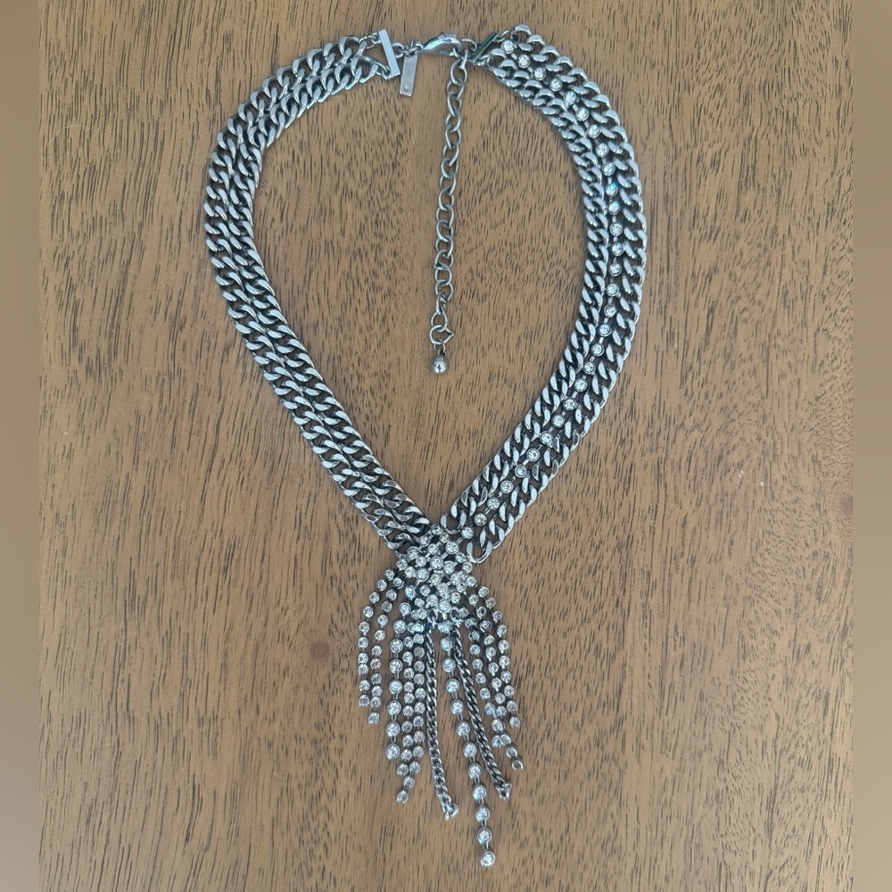 Silver Rhinestone Fringe Necklace